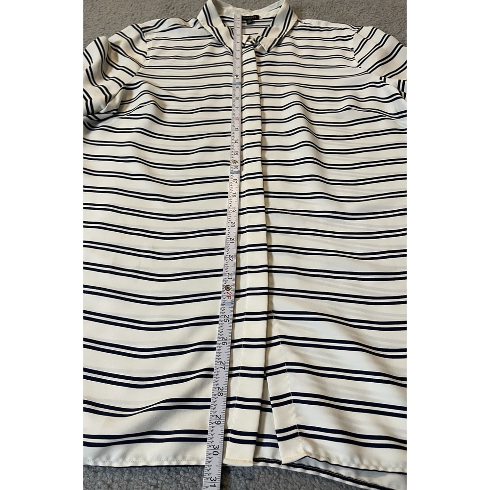 90s Talbots Striped Tunic Button Blouse XL White Black Long Sleeve Career Party - Picture 7 of 12